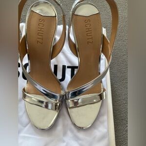 Schutz “Kelly” Silver Metallic Heels